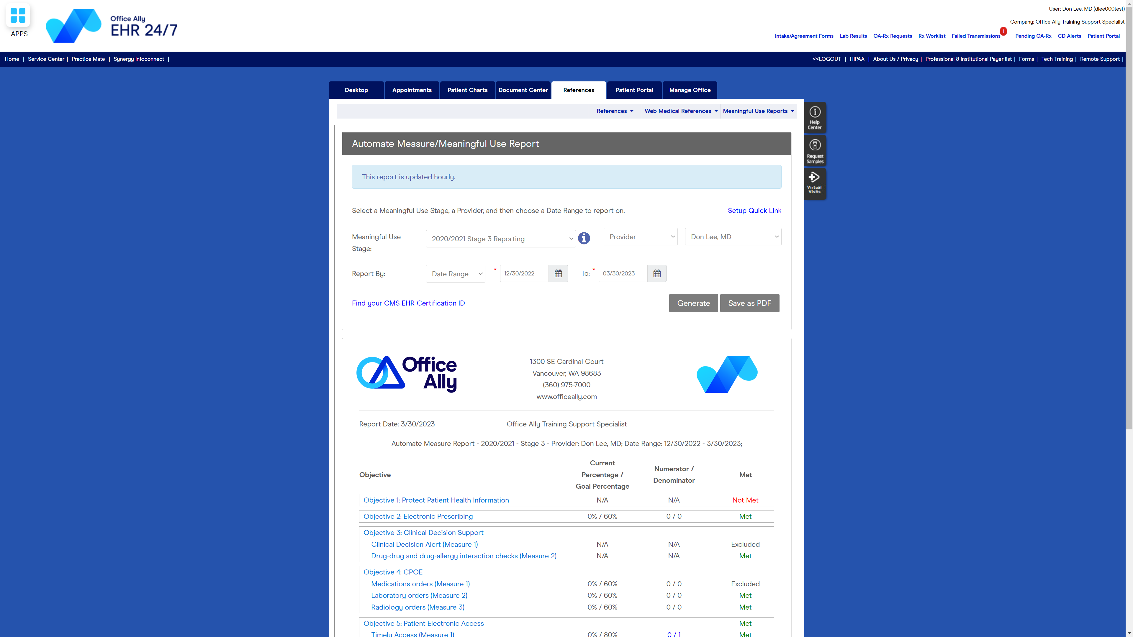 screenshot of EHR 24/7